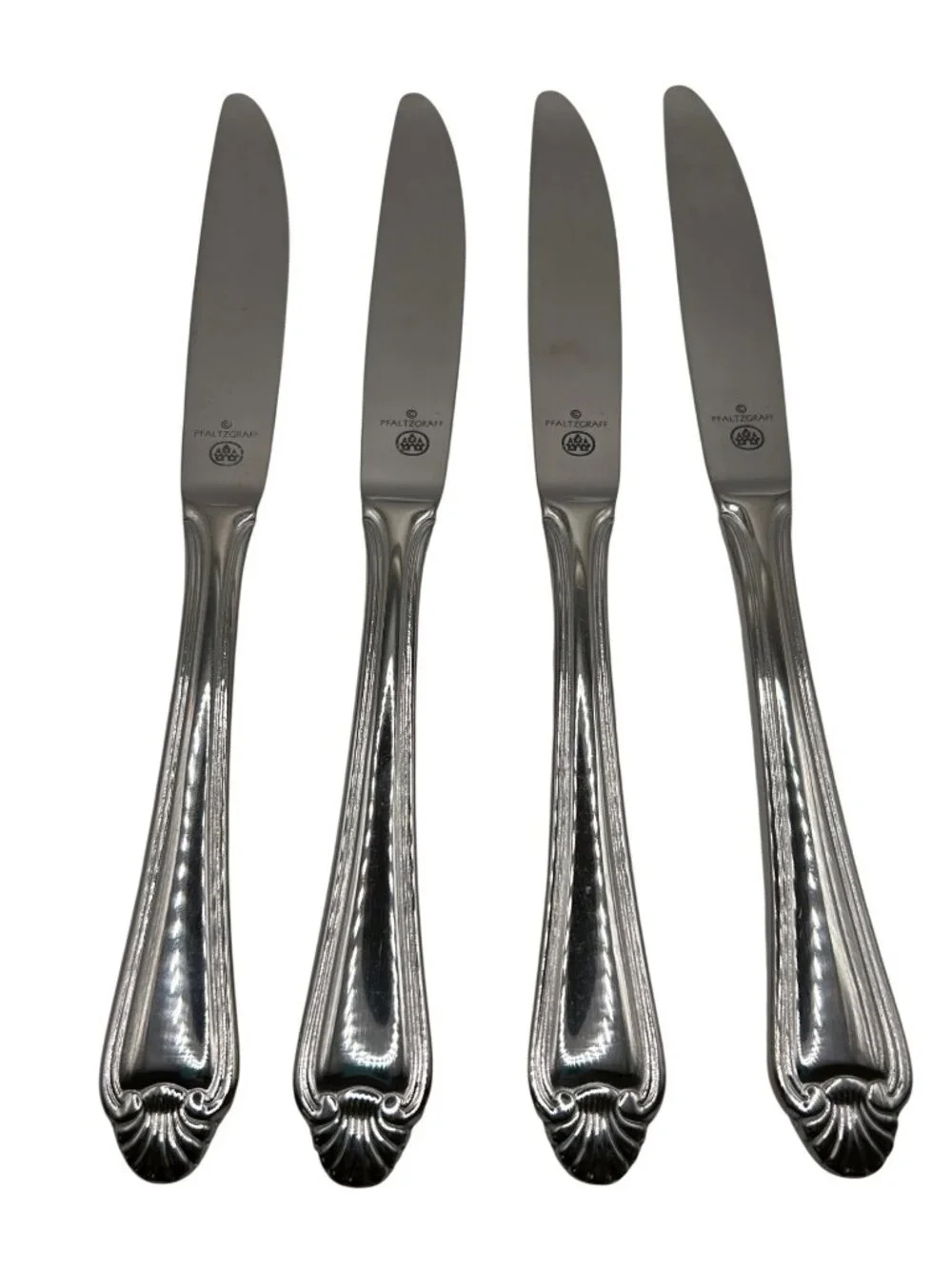 Pfaltzgraff Biscayne Stainless Steel Dinner Knives Set Of 4 Glossy Fan Tip Disco